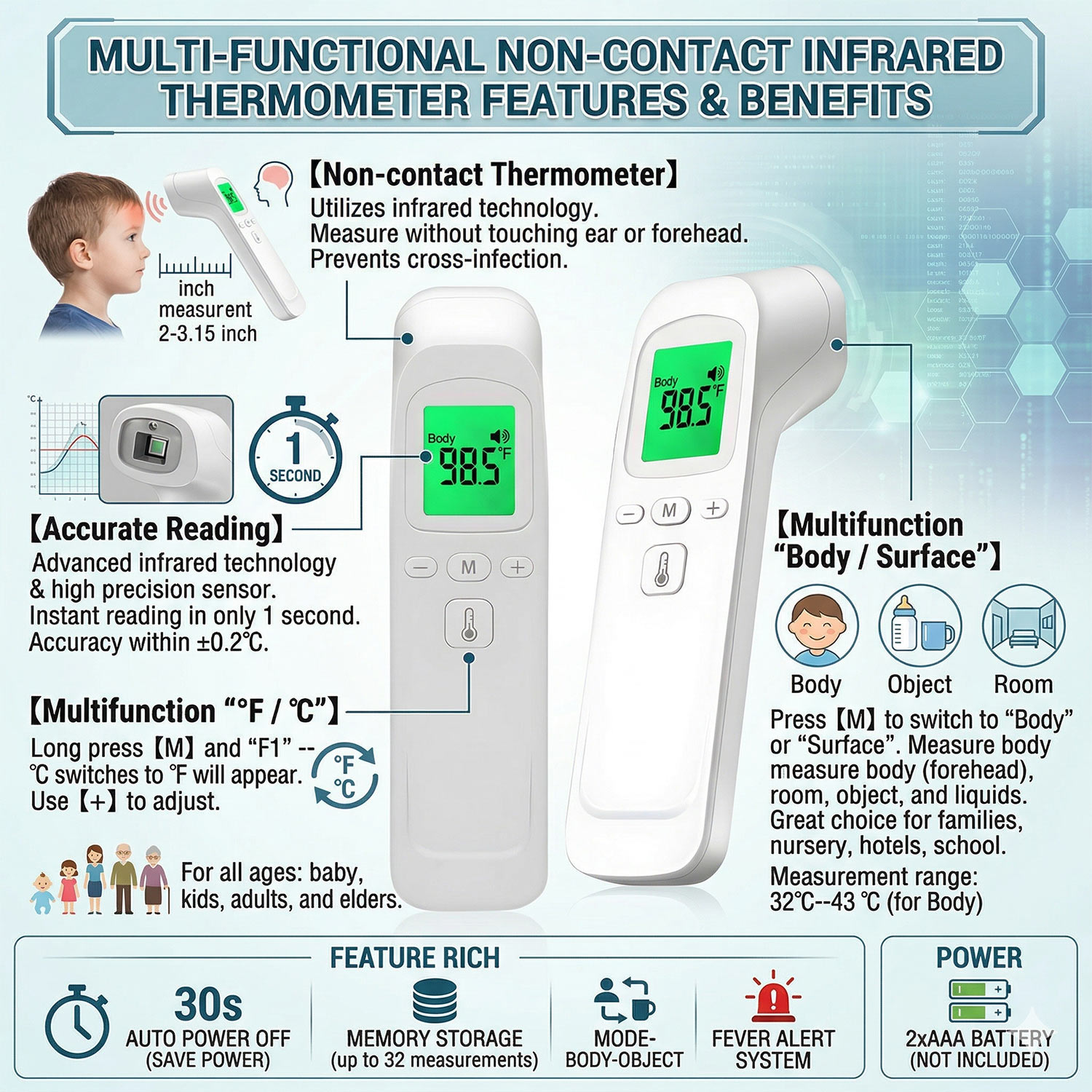 Termómetro sin contacto para m - Digital Thermometer Infrared reseña y precio